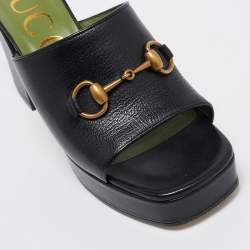 Pre Owned Gucci Black Leather Horsebit Slide Sandals Size 38