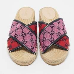 مملوكة مسبقًا Gucci Pink/Purple GG Canvas and Leather Espadrille Sandals Size 39.5