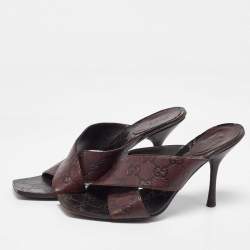 Gucci Brown Guccissima Leather Cross Strap Sandals Size 37.5