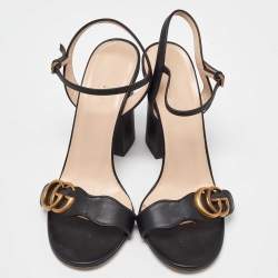 Pre Owned Gucci Black Leather GG Marmont Ankle Strap Sandals Size 38