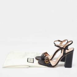 Pre Owned Gucci Black Leather GG Marmont Ankle Strap Sandals Size 38
