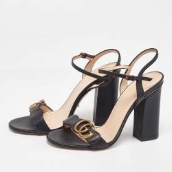 Pre Owned Gucci Black Leather GG Marmont Ankle Strap Sandals Size 38