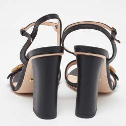 Pre Owned Gucci Black Leather GG Marmont Ankle Strap Sandals Size 38