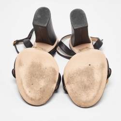 Pre Owned Gucci Black Leather GG Marmont Ankle Strap Sandals Size 38
