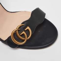 Pre Owned Gucci Black Leather GG Marmont Ankle Strap Sandals Size 38