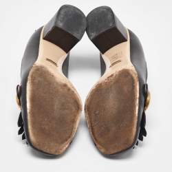 Pre Owned Gucci Black Leather Marmont GG Fringe Detail Block Heel Pumps Size 41