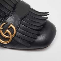 Pre Owned Gucci Black Leather Marmont GG Fringe Detail Block Heel Pumps Size 41