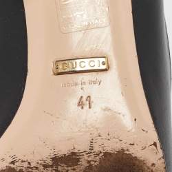 Pre Owned Gucci Black Leather Marmont GG Fringe Detail Block Heel Pumps Size 41