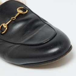 مملوكة مسبقًا Gucci Black Leather and Fur Lined Princetown Flat Mules Size 40
