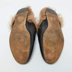 مملوكة مسبقًا Gucci Black Leather and Fur Lined Princetown Flat Mules Size 40