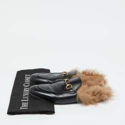 مملوكة مسبقًا Gucci Black Leather and Fur Lined Princetown Flat Mules Size 40