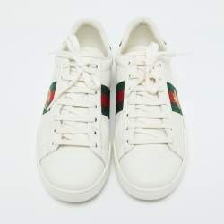Pre Owned Gucci White Leather Bee Embroidered Ace Low Top Sneakers Size 38.5