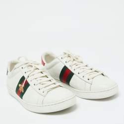 Pre Owned Gucci White Leather Bee Embroidered Ace Low Top Sneakers Size 38.5