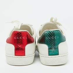 Pre Owned Gucci White Leather Bee Embroidered Ace Low Top Sneakers Size 38.5