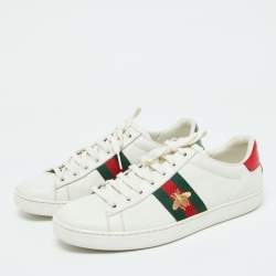 Pre Owned Gucci White Leather Bee Embroidered Ace Low Top Sneakers Size 38.5