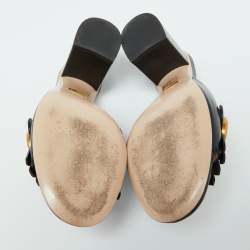 مملوكة مسبقًا Gucci Black Leather GG Marmont Fringe Detail Open Toe Sandals Size 37.5