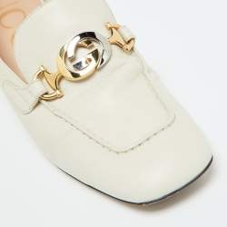 مملوكة مسبقًا Gucci White Leather Zumi GG Loafer Block Heel Pumps Size 41