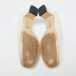 مملوكة مسبقًا Gucci White Leather Zumi GG Loafer Block Heel Pumps Size 41