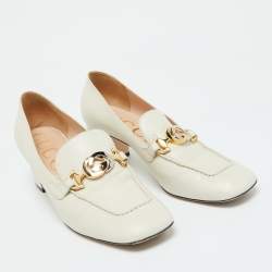 مملوكة مسبقًا Gucci White Leather Zumi GG Loafer Block Heel Pumps Size 41