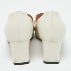 مملوكة مسبقًا Gucci White Leather Zumi GG Loafer Block Heel Pumps Size 41