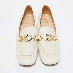 مملوكة مسبقًا Gucci White Leather Zumi GG Loafer Block Heel Pumps Size 41