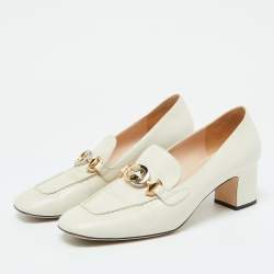 مملوكة مسبقًا Gucci White Leather Zumi GG Loafer Block Heel Pumps Size 41