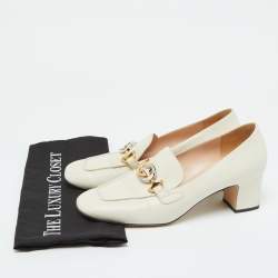مملوكة مسبقًا Gucci White Leather Zumi GG Loafer Block Heel Pumps Size 41