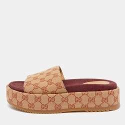 مملوكة مسبقًا Gucci Beige GG Canvas Ruggine Angelina Platform Sandals Size 39.5