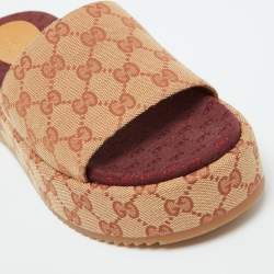 مملوكة مسبقًا Gucci Beige GG Canvas Ruggine Angelina Platform Sandals Size 39.5