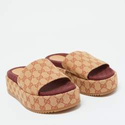 مملوكة مسبقًا Gucci Beige GG Canvas Ruggine Angelina Platform Sandals Size 39.5