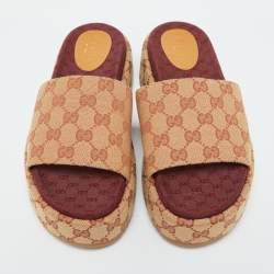 مملوكة مسبقًا Gucci Beige GG Canvas Ruggine Angelina Platform Sandals Size 39.5