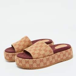 مملوكة مسبقًا Gucci Beige GG Canvas Ruggine Angelina Platform Sandals Size 39.5