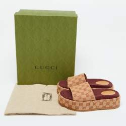 مملوكة مسبقًا Gucci Beige GG Canvas Ruggine Angelina Platform Sandals Size 39.5