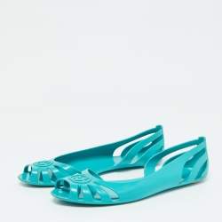 Pre Owned Gucci Turquoise Blue Rubber Marola Ballet Flats Size 41