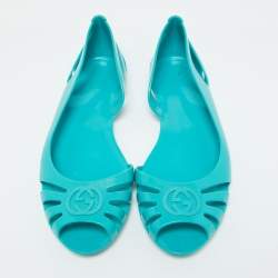 Pre Owned Gucci Turquoise Blue Rubber Marola Ballet Flats Size 41