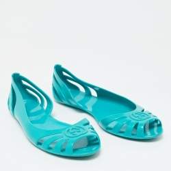Pre Owned Gucci Turquoise Blue Rubber Marola Ballet Flats Size 41