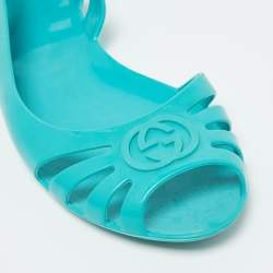 Pre Owned Gucci Turquoise Blue Rubber Marola Ballet Flats Size 41