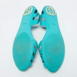 Pre Owned Gucci Turquoise Blue Rubber Marola Ballet Flats Size 41