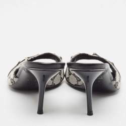 Pre Owned Gucci Black/Grey GG Canvas and Leather Horsebit Slide Sandals Size 37.5