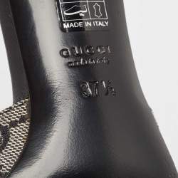 Pre Owned Gucci Black/Grey GG Canvas and Leather Horsebit Slide Sandals Size 37.5