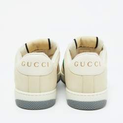 Gucci Beige Leather and Fabric Screener Low Top Sneakers Size 39