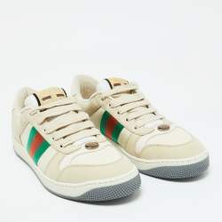 Gucci Beige Leather and Fabric Screener Low Top Sneakers Size 39