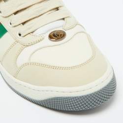 Gucci Beige Leather and Fabric Screener Low Top Sneakers Size 39