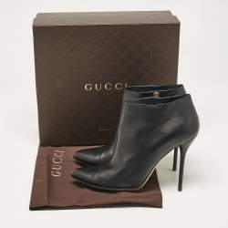 Pre Owned Gucci Black Leather Pointed Toe Ankle Booties Size 40