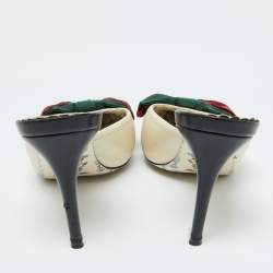 Gucci White/Black Leather Sackville Pointed Toe Web Bow Mules Size 37