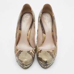 Gucci Brown Python Leather Platform Pumps Size 39