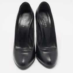 Gucci Black Leather Round Toe Slip On Pumps Size 36.5