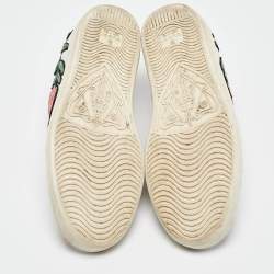 Gucci White Leather Floral Embroidered Ace Sneakers Size 37