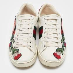 Gucci White Leather Floral Embroidered Ace Sneakers Size 37