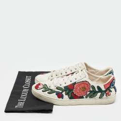 Gucci White Leather Floral Embroidered Ace Sneakers Size 37